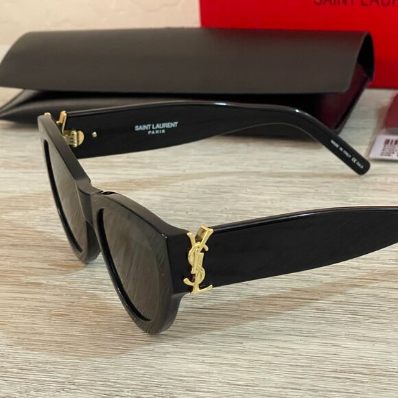 New Saint Laurent Cateye Sunglasses Black Gold YSL with Case Box Authentic - Picture 3 of 9
